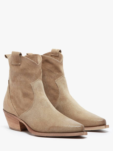 Santiags à Talon Tronchetti Texani En Cuir Metisse Beige women Bottines texanes fabriquées dans des matériaux souples et entièrement brossées et vieillies à la main. vue secondaire 2