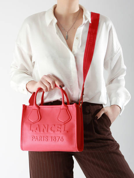 Small Leather Jour Tote Bag Lancel Red jour A12995 other view 1