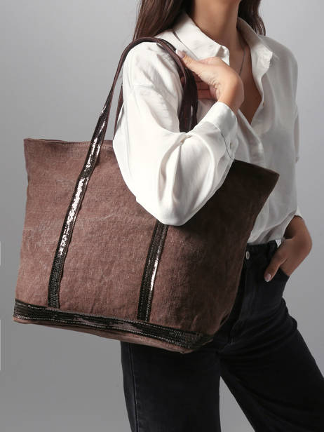 Le Cabas L Lin Paillettes Vanessa bruno Marron cabas lin 31V40409 vue secondaire 1