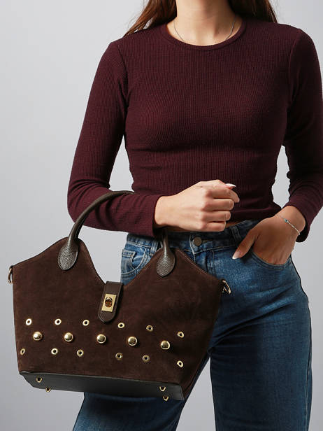 Handbag Velvet Studs Milano Brown velvet studs VS25092 other view 1
