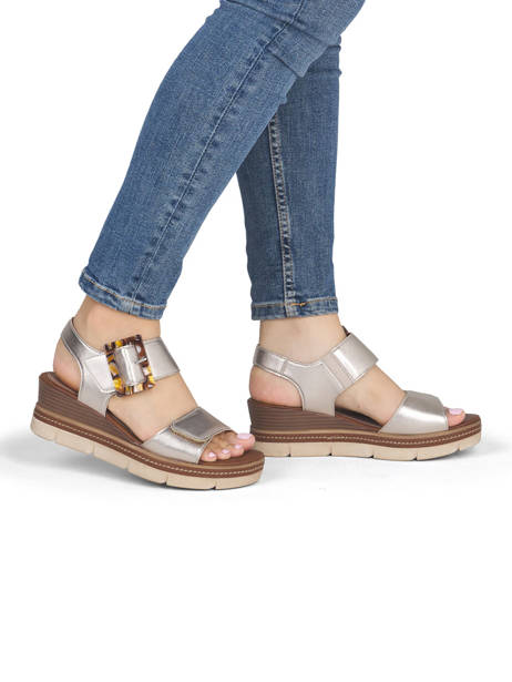 Sandales Talon Compensé En Cuir Remonte Or accessoires 90 vue secondaire 1