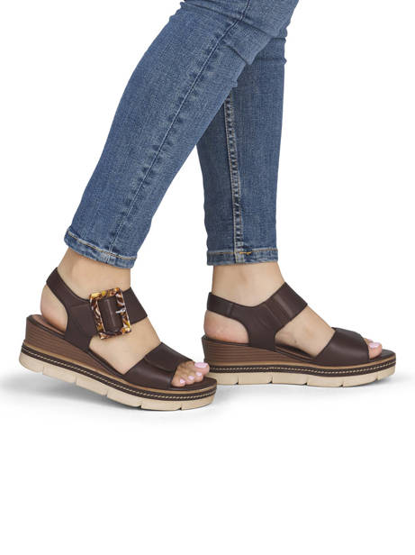 Sandales Talon Compensé En Cuir Remonte Marron accessoires 25 vue secondaire 1
